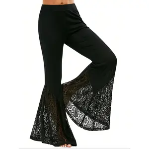 Women’s contrast lace flared pants with an elastic waistband and flowing wide legs—elegant trousers suitable for parties and vacations; women’s underwear suitable for all seasons. GARMENTARY