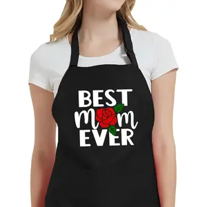 Cooking Aprons for Women with Pockets, Best Mom Ever Apron for Baking Kitchen Chef, Birthday Gifts for Mom Wife