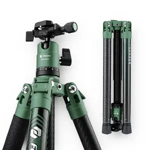 Fotopro Carbon Fiber Tripod 60 Inch 360 Degree Ball Head Quick Release Plate Lightweight Camera Tripod for Travel Tripod Folded Height Only 14.2",Max Loads up to 22lbs,Green