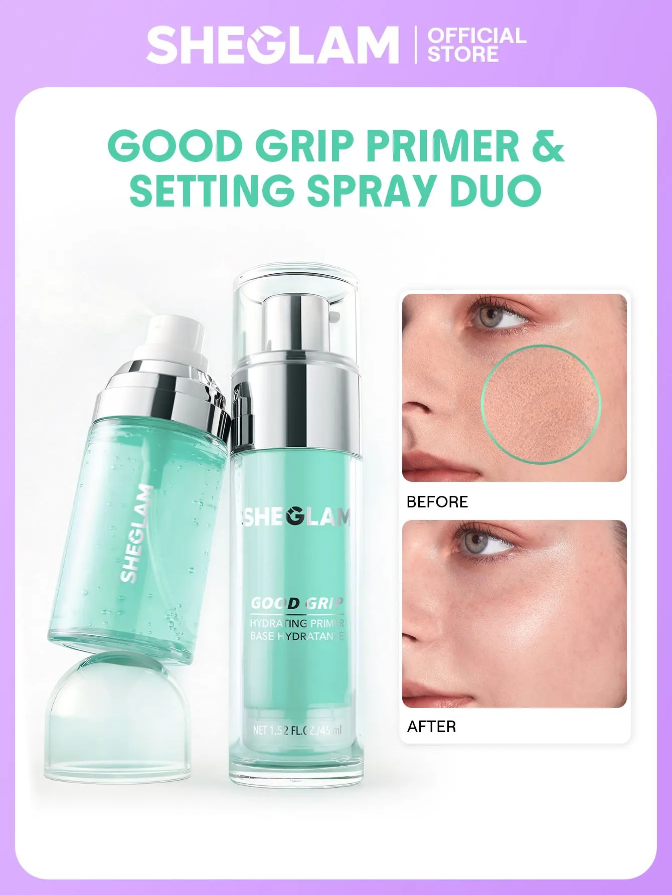 SHEGLAM Good Grip Hydrating Primer Set Lightweight Moisturizing Makeup Base Smooth Pore Minimizing Long Lasting Dewy Finish Face SHEGLAM Good Grip Hydrating Primer Set Lightweight Moisturizing Makeup Base Smooth Pore Minimizing Long Lasting Dewy Finish Face