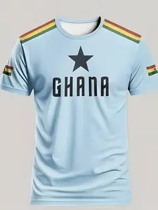 Ghana Football Jersey Men's Long Sleeve Fitted Top, All-Over Print Casual Sportswear for Match, Training, Daily Wear & Gift