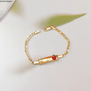 18K Gold Plated Brass Square Tag Bracelet for Women Cute Cartoon Strawberry Enamel Charm Dainty Luxury Jewelry Trendy High-End Aesthetic Accessory for Daily Wear & Gift Giving