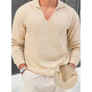Cozy Men's Knit Sweater - Soft, Stretchy, and Warm for Fall/Winter - Solid Color with Classic Collar, Perfect for Casual Daily Wear