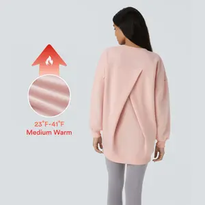 Halara Round Neck Long Sleeve Side Pocket Oversize Fleece Casual Sweatshirt