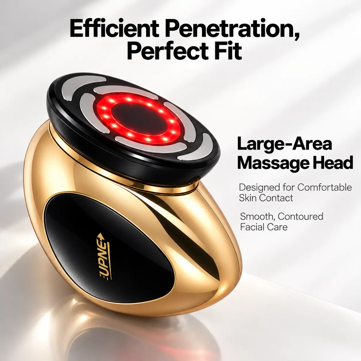 UPNE Home four-in-one microcurrent facial beauty device, integrating facial lifting, eye care, nutrient infusion and shock relief functions. It is a portable daily-use phototherapy equipment that supports USB charging.