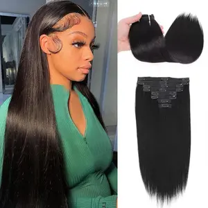 STERLY Double Drown Straight Clip In Hair Extensions Human Hair 8 Pcs Per Set With 18 Clips For Women