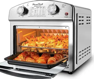 PlumChef 13 Qt 4-Slice Convection Air Fryer Toaster Oven, 1500W Multifunction Stainless Steel Countertop Oven with Panel Reference Menus, Time and Temperature Controls