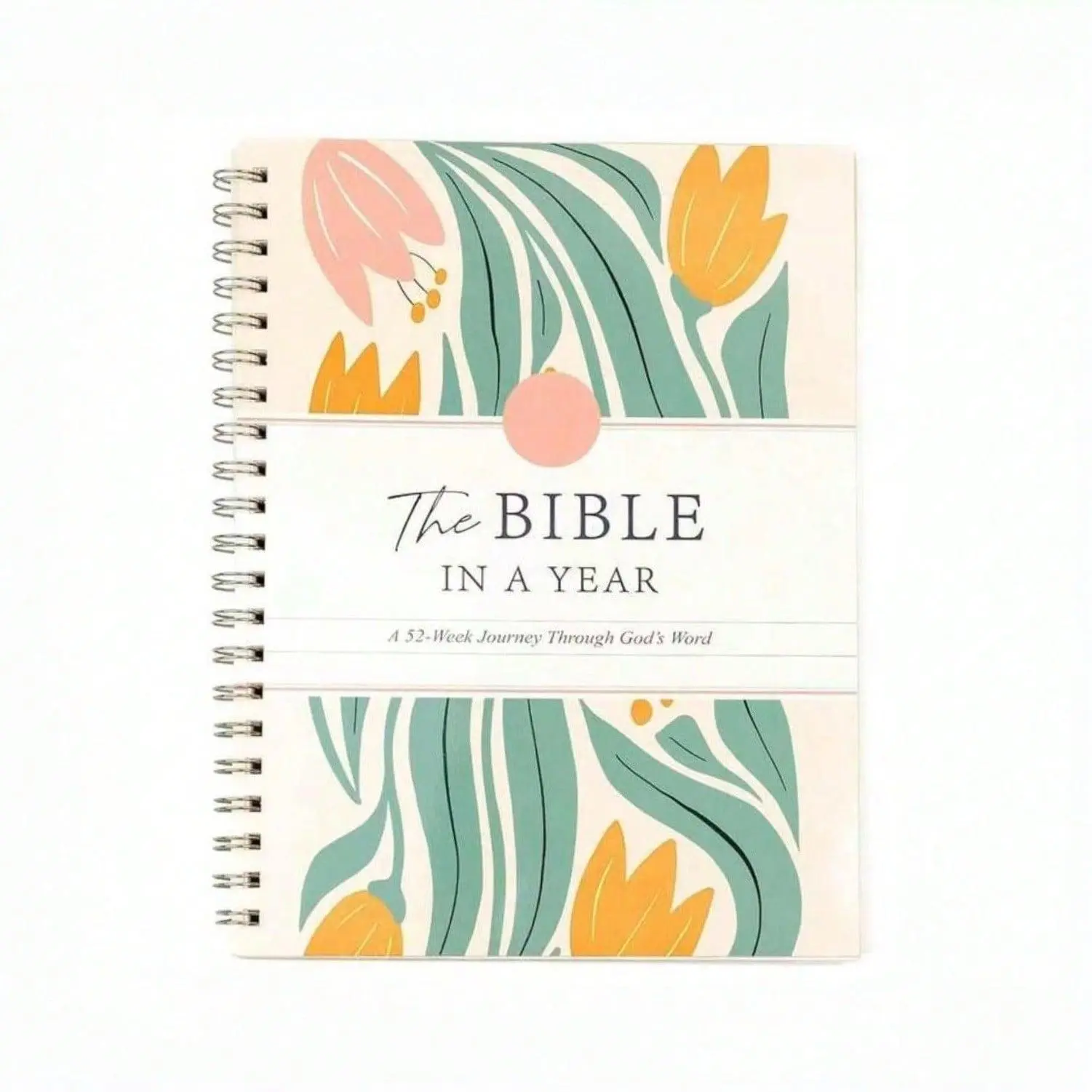 Bible Study Guide Paper Ring Binder - 1-Year 32-Week Journey Study Aid, A4 Spiral-Bound, Elegant Mint Green & Pink Tulip Design, Lightweight Portable, Durable, Easy to Use, Ideal for Personal Meditation, Thoughtful Office Stationery Gift, Devotional Journ