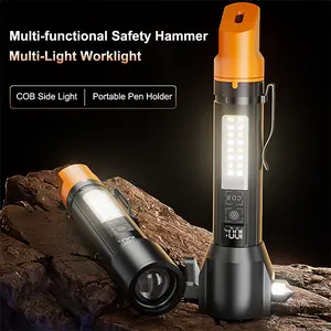 8-in-1 Outdoor safety hammer,Car Safety Hammer Multi-Function Flashlight, 1800mAh Flashlight, Car Emergency Tool with Alarm, Window Breaker, Rechargeable, Rescue Alarm and Beacon, Power Bank security night  strong flashlight home camping  power