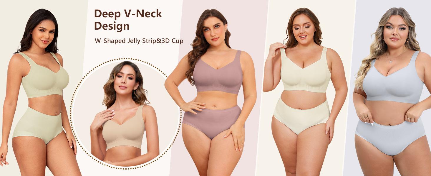 2 Pack Plus Size Wireless Seamless Bra for Women, Full Coverage Soft Support No Digging Comfort Bralette, Everyday Push Up Lingerie for Curvy