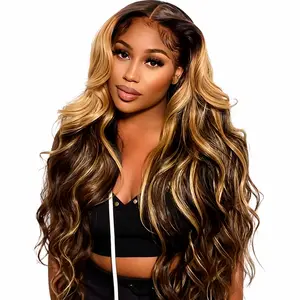 13x4 HD Lace Front Body Wave Human Hair Wig 4/27 Honey Blonde Highlight Ombre Brazilian 180 Density Natural Lace Frontal Wig for Women