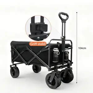200L 200KG Festival Trolley Camping Shopping Beach Wagon Trolley Off-road Beach adapted Stroller with Brakes robust adjustable Handle with transport bag, black