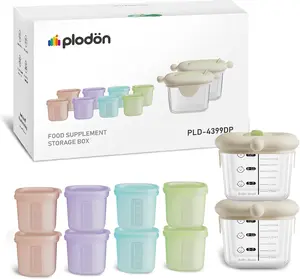 Plodon Baby Food Storage Containers Set, 8 Airtight Silicone Cups (1.7oz) and 2 Glass Jars (7oz) Baby Food Jars with Lids, Baby Essentials，BPA-Free，Reusable Small Containers, Microwave Dishwasher Freezer Safe