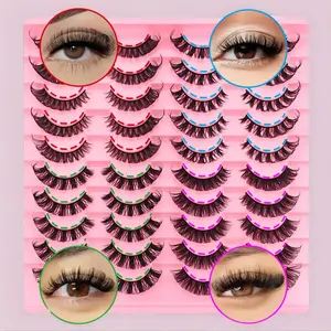 20 Pairs D Curl Cat Eye False Eyelashes, 4 Styles, Dense, Voluminous, Curled, Comfortable, Universal Fit, Large Capacity Lashes, Cosmetic