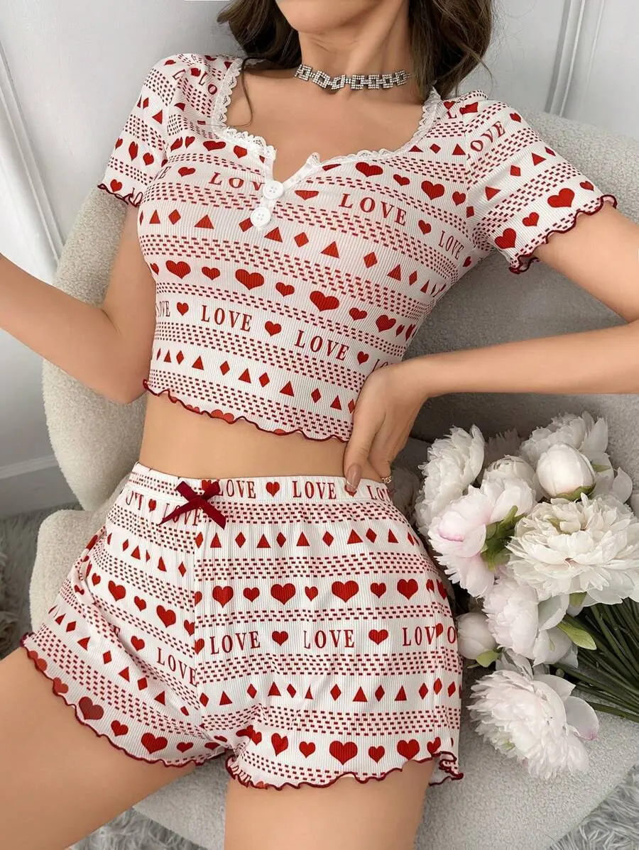 Pajama Loungewear Short-Sleeved Shorts Pajama Loungewear Set Women's Trendy Loungewear Womenswear Homewear Pjs Nightwear