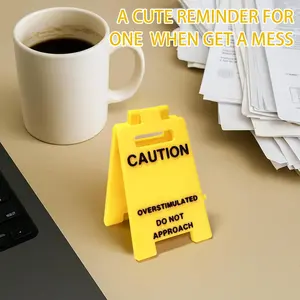 Funny Desk Sign “Overstimulated Do Not Approach” – Mini Caution Sign for Office, Cute Mood Display & Stress Relief Decor