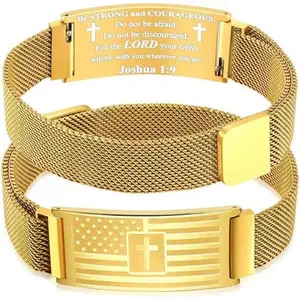 American Flag Cross Bracelet for Men Boys,Stainless Steel Bible Verse Bracelet Jewelry Gifts for Men Boys Gift Commemorating the 250th Anniversary of the Founding of the United States