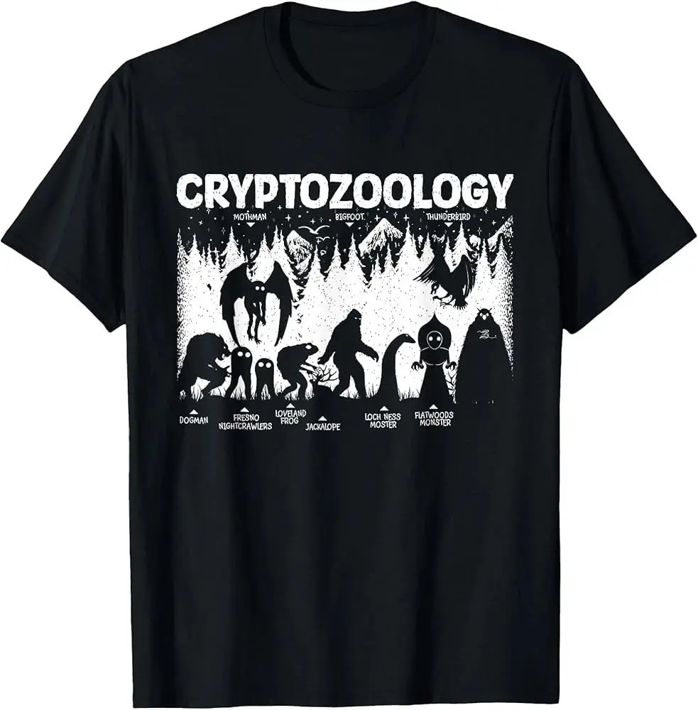 Unisex Short-Sleeve Sports T-Shirt - Cryptozoology Cryptid  , Vintage Paranormal Folklore Apparel, Mothman Bigfoot Nessie Design, Cryptid Hunter Gift cotton graphic tee