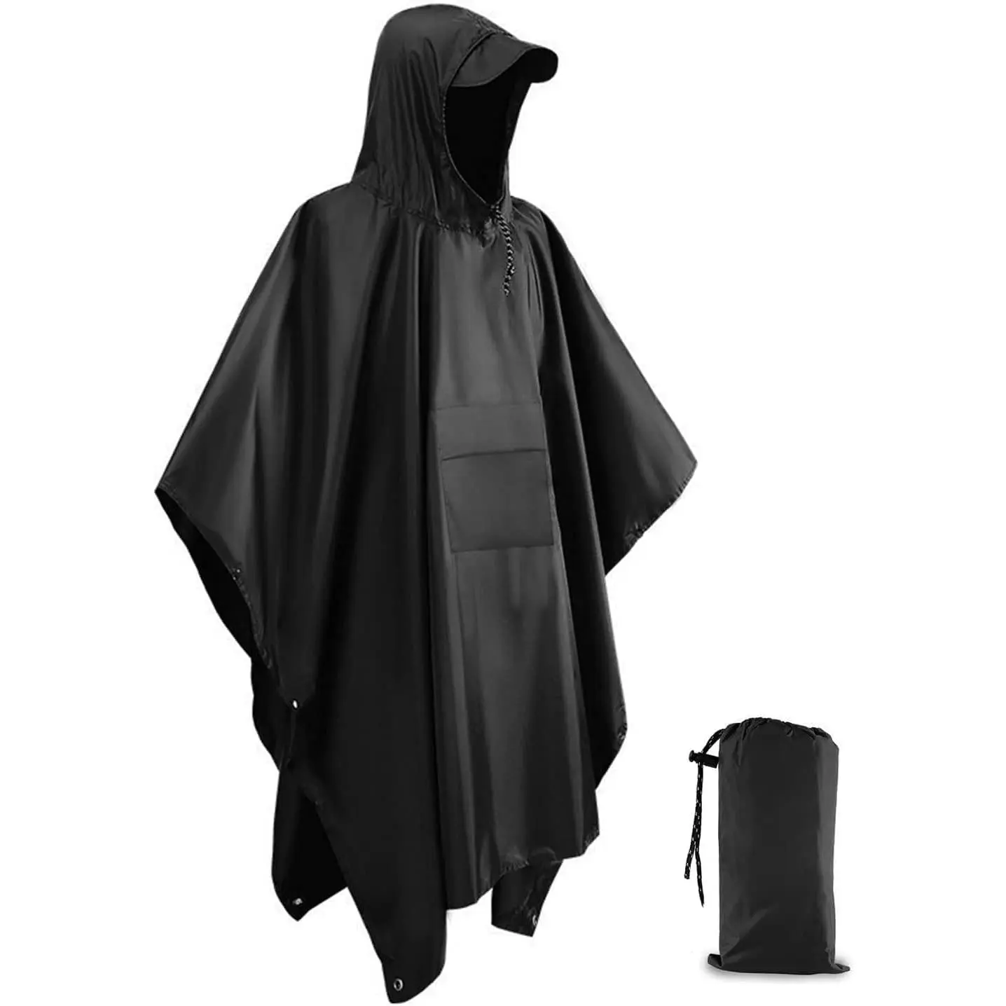 3-in-1 Heavy Duty Hooded Poncho - Outdoor Waterproof Rainproof Nylon PVC Rain Gear with Velcro, Moisture-Proof Multi-Mode Rainwear for Men & Women, Compact Hiking Rain Jacket