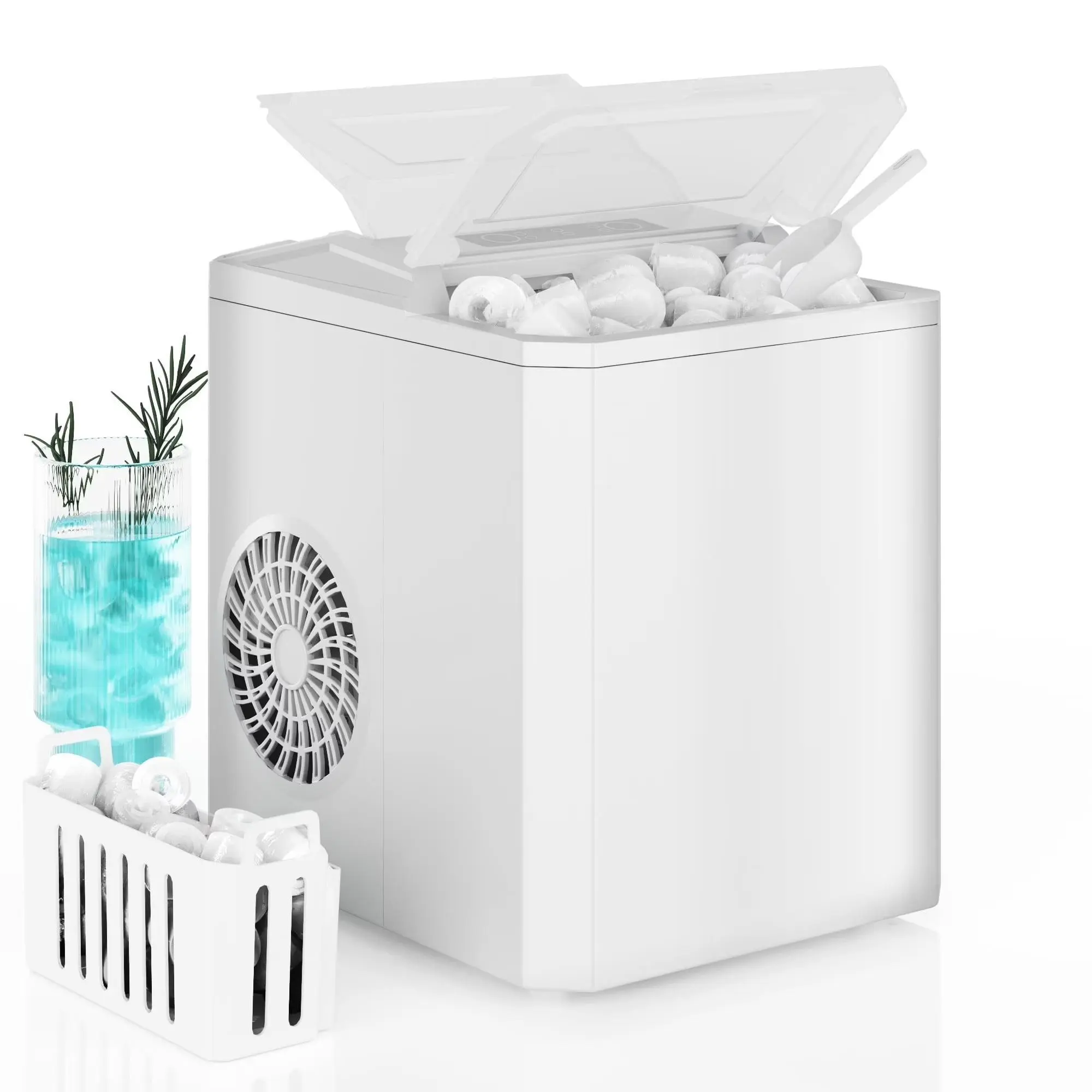 CONCETTA Countertop Bullet Ice Maker, 9 Pcs in 6 Mins, 26 lbs/24 H, Includes Ice Scoop and Basket, White