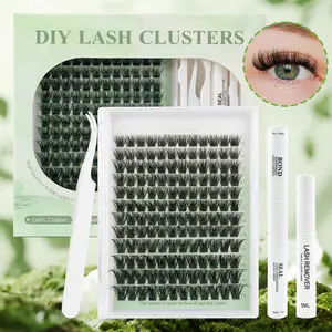 DIY Lash Clusters Kit, Individual Wispy Lash Extensions with Bond Seal Remover & Tweezers, Natural Cluster Lashes for Beginners, Long Lasting Waterproof DIY Eyelash Set for Self Application fluffy d curl