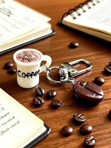 A fun keychain pendant in the shape of a coffee cup and coffee beans, featuring a playful and cute style. It is suitable for coffee lovers to hang on their bags or keys in daily life, adding personality and a sense of life to leisure scenes such as commut
