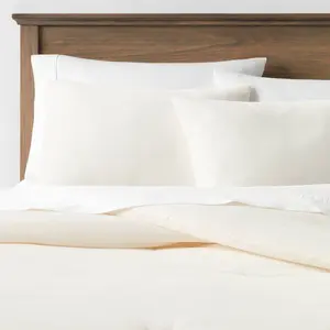 Threshold Velvet Comforter Set Modern Solid Year-Round Use, Cream, Full/Queen