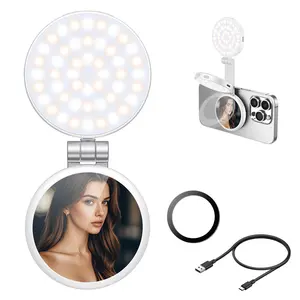 Magnetic Selfie Light, Phone Light Compatible with iPhone Magsafe, CRI97 360° LED Selfie Ring Fill Light with Mirror for Selfies/Photography/TikTok/Zoom Calls/Video Conference