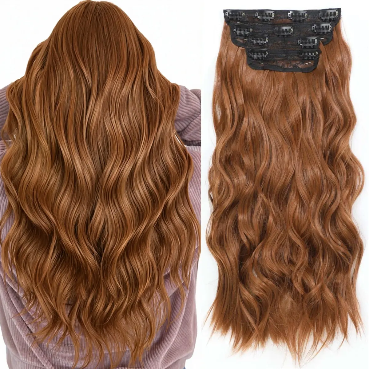 20 Inch Clip in Hair Extensions for Women, Synthetic 4pc /190g /6.7oz Hair Extensions Clip in Hair Long Curly Wavy Hair Extension, Double Weft Hairpieces Full Head for Women (20INCH, 30c)