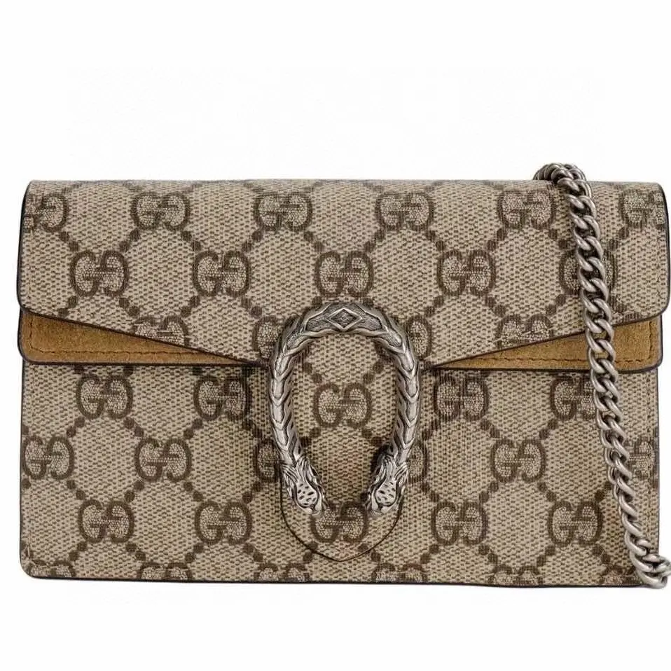 Pre-owned GUCCI Super Mini Dionysus Taupe Crossbody Bag Silver‑Tone Hardware Shoulder Purse 2507397