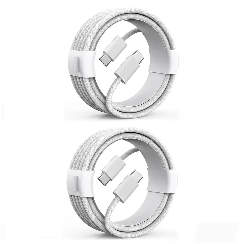 2-Pack 60W USB-C to USB-C Charging Cables, 6.6ft Braided Nylon Type-C Fast Charger Cord with 1-Year Warranty, Compatible with iPhone 17/16/15, MacBook Pro, iPad Pro/Air, Samsung S24/S23 Series Mobile Cellphone & Smartphone Devices
