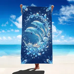 Large Beach Towel Featuring a Crystal Design of Dolphins, Perfect for Ocean Enthusiasts. Ideal for Summer Pool And Beach Activities, It Dries Quickly, Travel Essentials