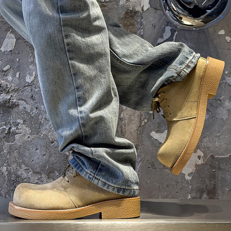 Men's Retro Platform Suede Shoes Big Toe Work Style Street Fashion Slim Leg