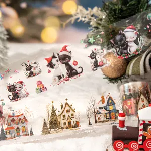Christmas Theme Pet Material Roll Tape, Decorative Adhesive Stickers for Journals & Water Bottles, Festive Holiday Stationery Supplies, Gifts