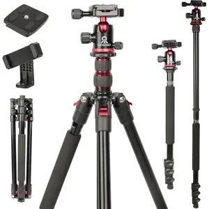 82" Ultra-Stable Travel Tripod - Detachable Monopod, Aluminum Alloy Construction, 3 Control Knobs QR Plate, 15Lbs/6.8KG Load for DSLR iPhone, Quick Setup Flip Lock for Overhead & Low-Angle Shooting#Easter Gift#mother's day gifts