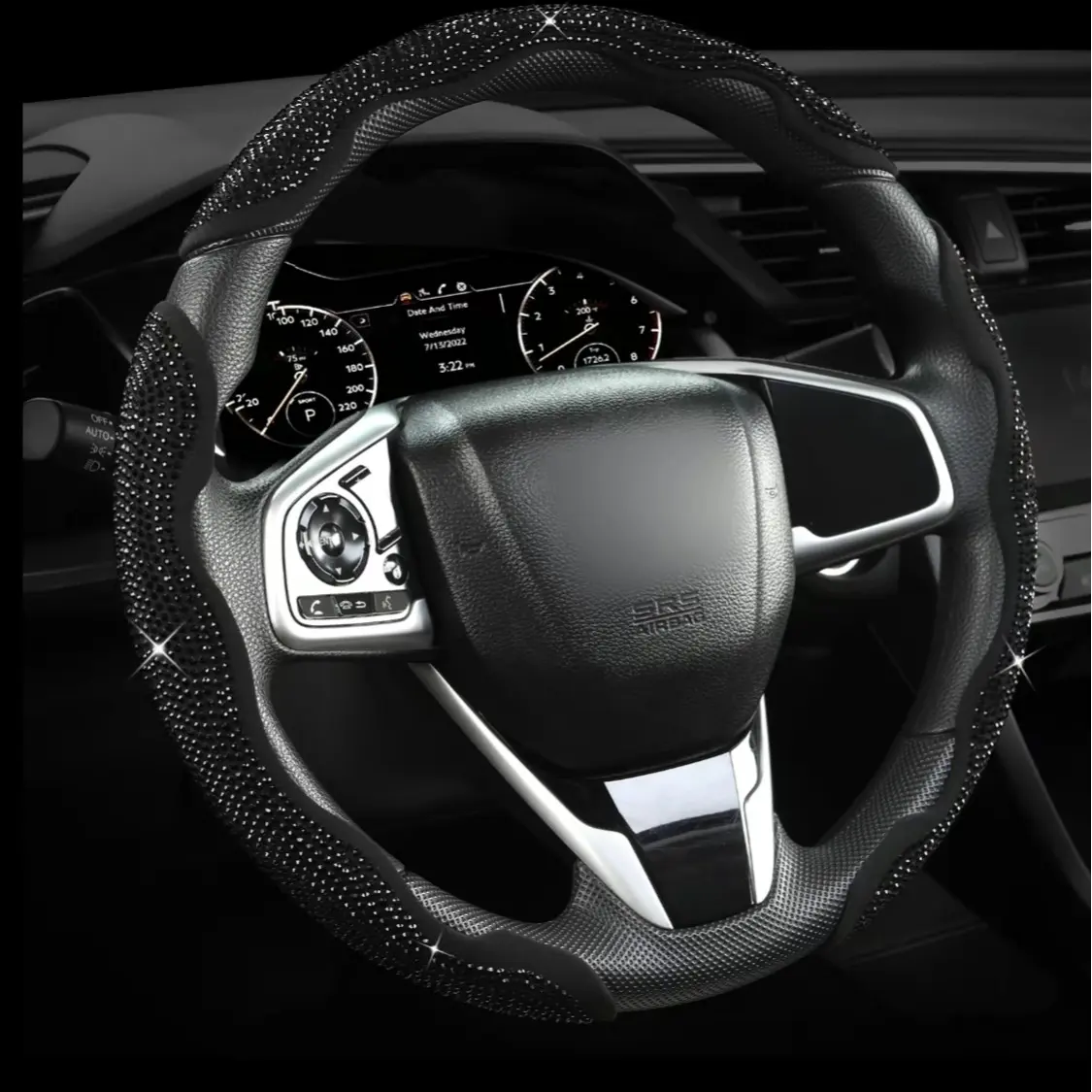 Bling Diamond Crystal Rhinestone Steering Wheel Cover with Anti-Slip Safety Buckle, Ultra-Thin Breathable, Easy Installation, Grip-Enhancing, All-Season, Fits Most Cars, Stylish Protective Girly Car Accessories for Women, Accessories For Car
