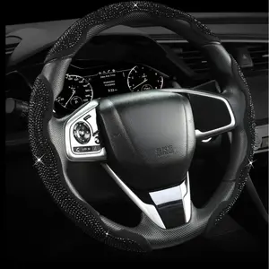 Bling bling Diamond Steering Wheel Cover with Crystal Rhinestones Anti-slip Safety Buckle Fits Most Cars Stylish  Protective Car Accessory New-AII Model enhance grip Trim all-season comfort non-slip design breathable ultra thin fit use easy installatione