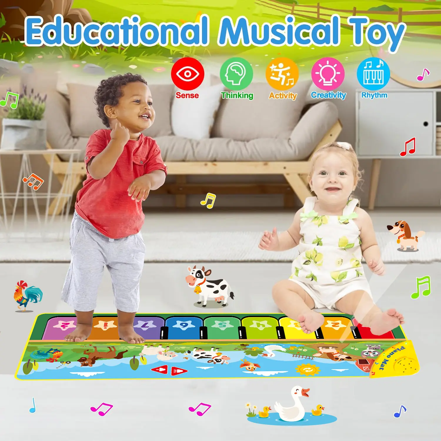 Educational Musical Toy for Kids - Interactive Learning Mat with Animals and Colors - Perfect for Sensory, Thinking, Activity, Creativity, and Rhythm Development