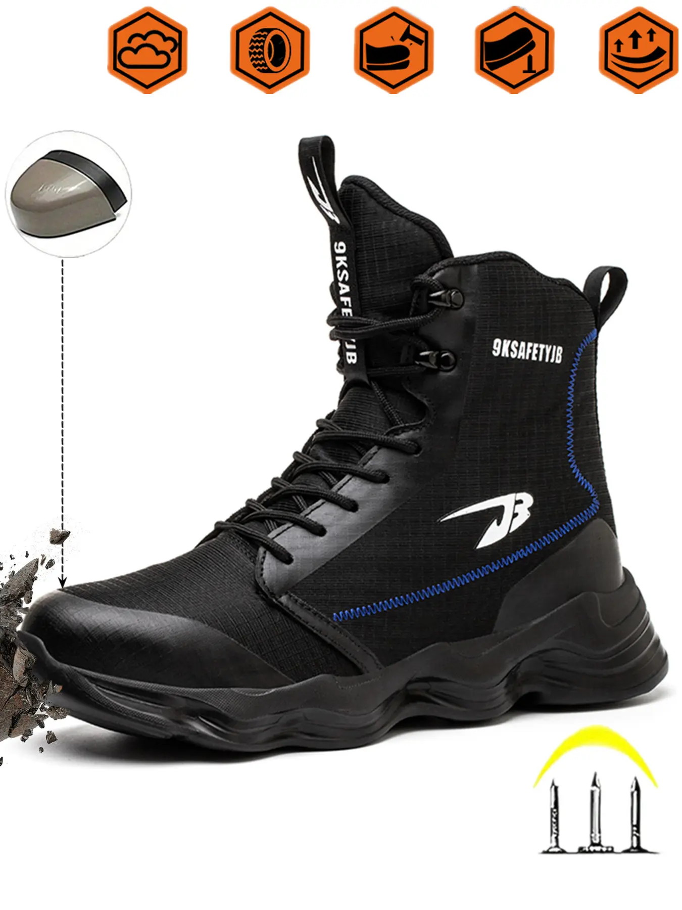Men Women High Top Safety Shoes, Nonslip Work Shoes, Working Shoes, Waterproof Anti-Slip Rubber Sole, Casual Warehouse Work Boots, Waterproof Worker Boots, Sizes 36-48, All Seasons