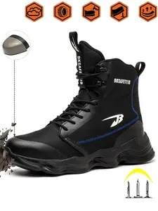 Men Women High Top Safety Shoes, Nonslip Work Shoes, Waterproof Anti-Slip Rubber Sole, Casual Warehouse Work Boots, Waterproof Worker Boots, Sizes 36-48, All Seasons