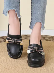 Women's Thick Sole High Heel Butterfly Knot Slip-On Fashion Shoes, Lightweight Casual Work Performance Streetwear