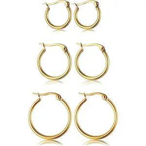 Stainless steel earring set, suitable for women, men and girls, small lightweight click-top earrings, 10-20MM