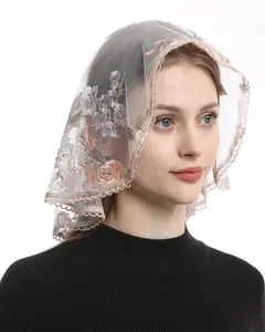 Mantveil Catholic Church Mantilla Veil Spanish Short D Shape Lace Head Covering Chapel Mass Veil for Prayer (Yellow)