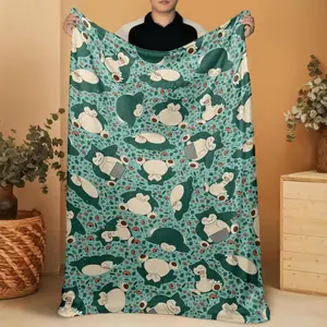 Snorlax Cozy Fleece Blanket - Sleepy Character Cute Relaxing Creature Throw, Perfect for Bedroom Decor Lazy Day Comfort, Anime Fan Gift