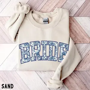 Blue Toile Bride Sweatshirt, Engaged Sweater, Bride to Be Pullover, Wedding Shirt, Bridal Shower Gifts, Engagement Gifts