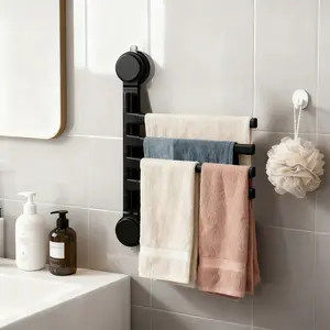 Towel Rack with Vacuum Suction for Glass & Smooth Walls,No Drill 270°Swivel with Bathroom storage rack ,The Ultimate Renter's Space Saver,Organize Your Bathroom Instantly