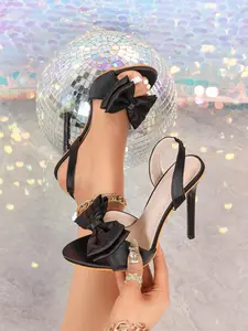 Women's Fashion Satin Bow High Heel Slingback Sandals, Slip-On Stiletto Elegant Party Shoes, Perfect for Parties, Weddings, Casual Wear, Fashionable Slingback Sandals