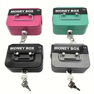Stainless steel safety metal key lock storage box with password and key unlocking-safe deposit box, cash register and deposit safe, suitable for coins, cash and valuables.