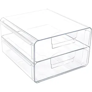 Clear Stackable Storage Drawers, Makeup Drawer Organizer with 2 Drawers,Stackable Storage Bins for Skincare,,Beauty Supplies,for ,Bathroom,Kitchen Countertop,Pantry Organization