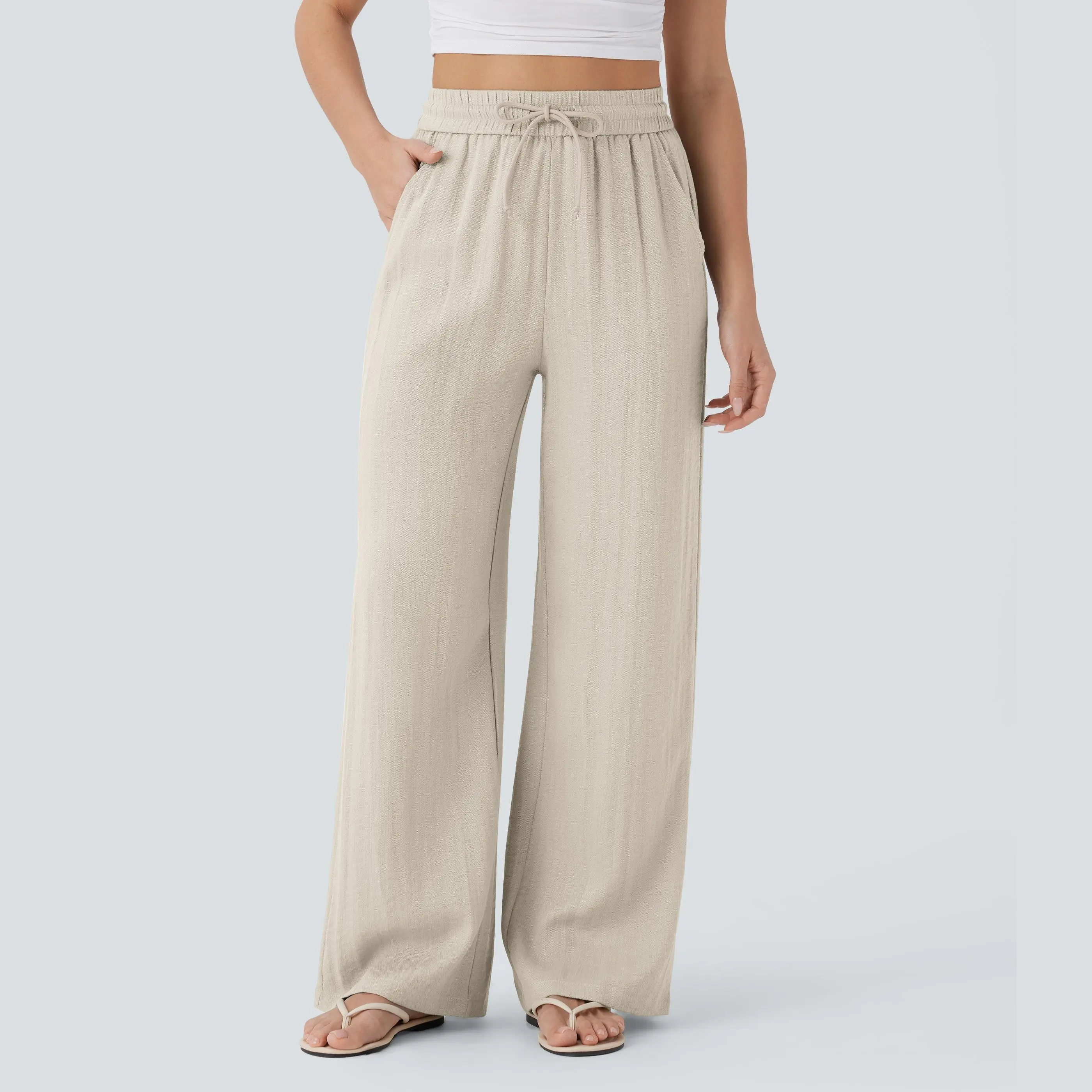 【Creator's Pick】Halara High Waisted Drawstring Pocket Wide Leg Casual Linen-Feel Pants #summervibes 【Creator's Pick】Halara High Waisted Drawstring Pocket Wide Leg Casual Linen-Feel Pants #summervibes